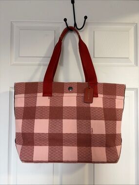 Coach Red and Pink Checkered Tote